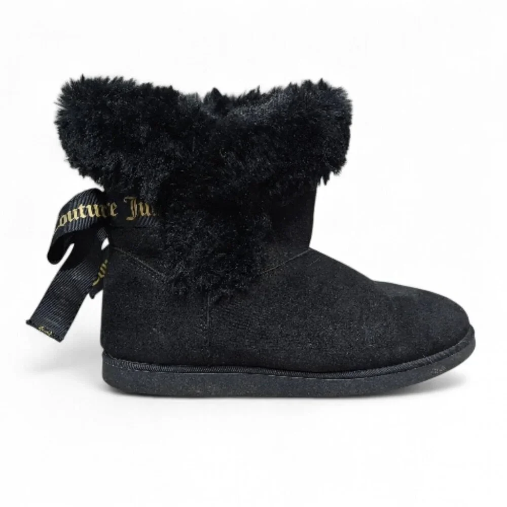 Juicy Couture King 2 Faux Suede Cozy Warn Slip On Black Winter Ankle Boots